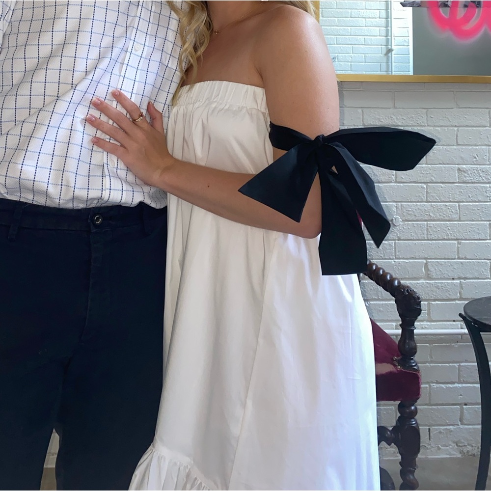 White High Low Dress with Black Ties